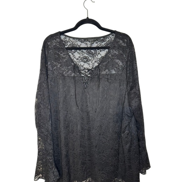 Lane Bryant Black Lace-Up Tunic Top Plus Size 26/28 Long Sleeve Sexy - Picture 1 of 6